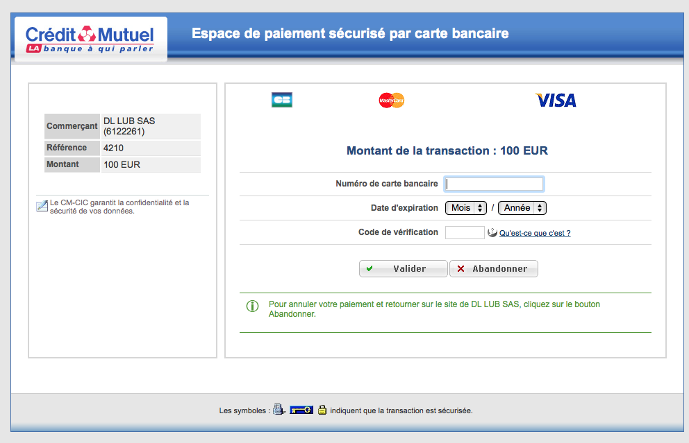 Paiement en ligne CIC